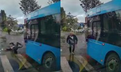 MOMENTUL în care un bărbat este lovit de un autobuz în capitală