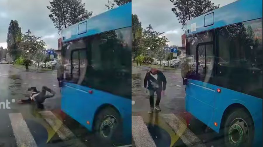 MOMENTUL în care un bărbat este lovit de un autobuz în capitală