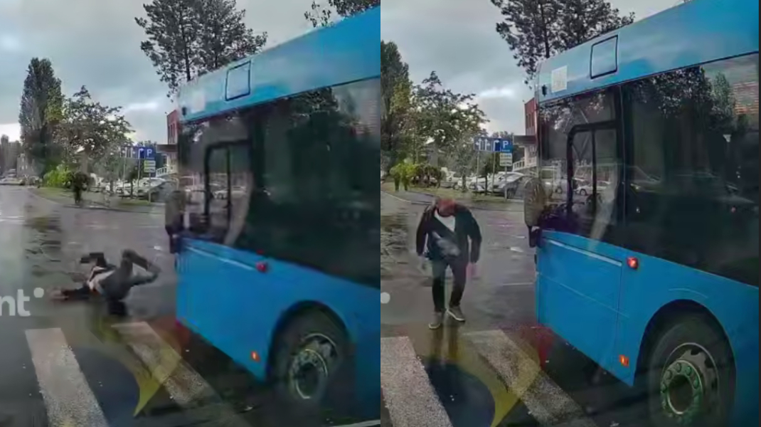 MOMENTUL în care un bărbat este lovit de un autobuz în capitală