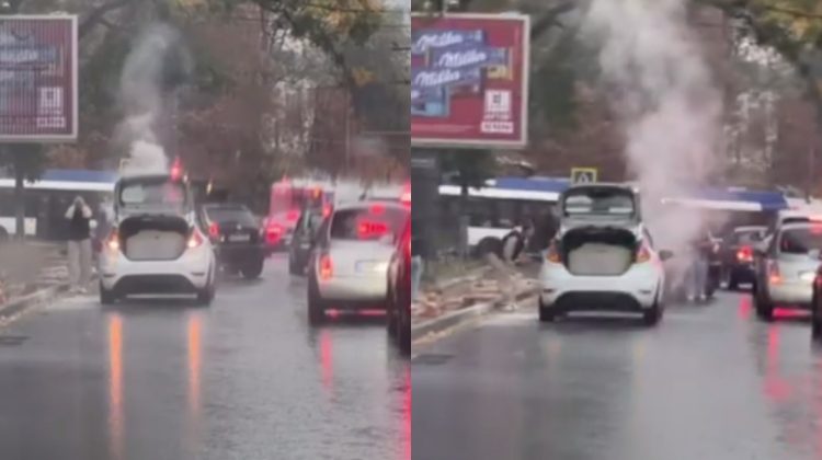 VIDEO cu o mașină plină de fum pe strada Gheorghe Asachi din capitală. Au intervenit pompierii