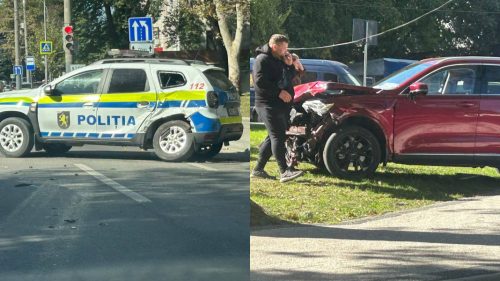 O mașină a Poliției s-a tamponat cu un Haval în Chișinău. Șoferul a ajuns la spital