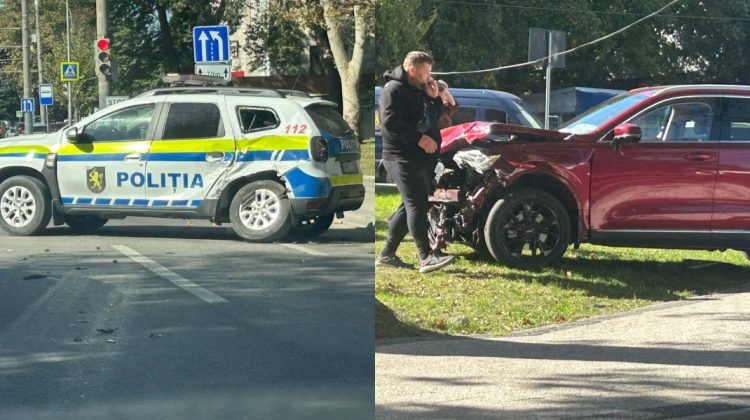 O mașină a Poliției s-a tamponat cu un Haval în Chișinău. Șoferul a ajuns la spital