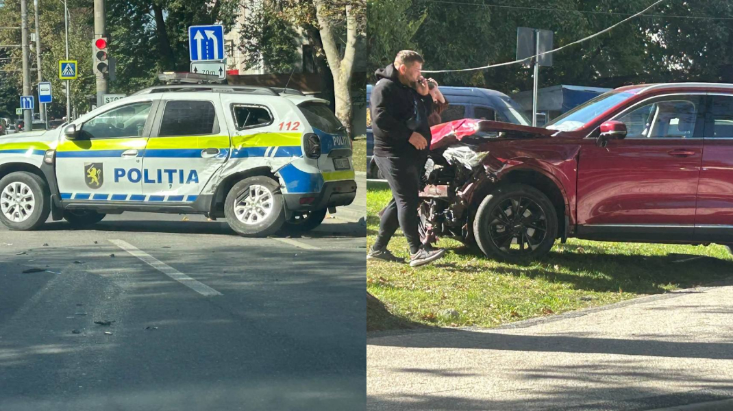 O mașină a Poliției s-a tamponat cu un Haval în Chișinău. Șoferul a ajuns la spital