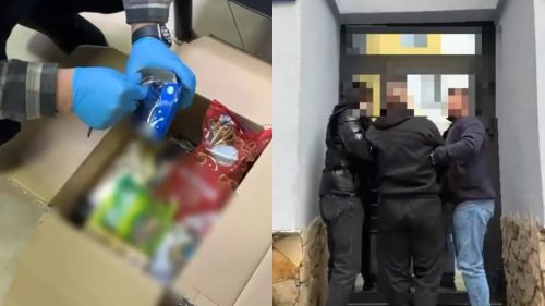 VIDEO Un colet cu dulciuri și biscuiți ascundea droguri de un milion de lei. Un suspect, reținut