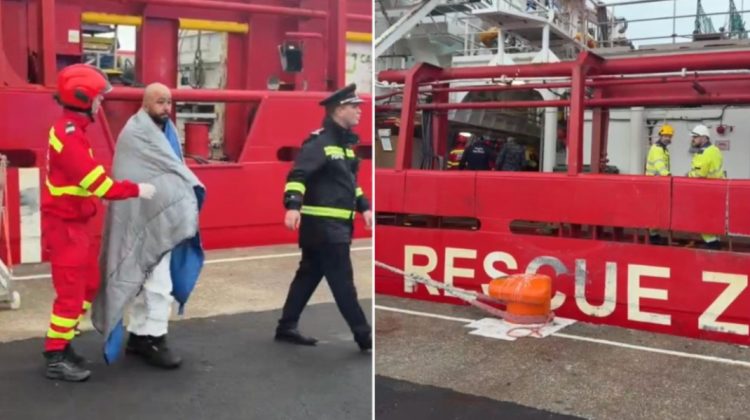 Cei nouă marinari salvați din Marea Neagră au ajuns în Portul Constanța: Au fost preluați de SMURD