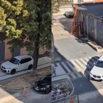 VIDEO Cu BMW-ul pe trotuar, printre pietoni. O șoferiță a fost documentată de poliție