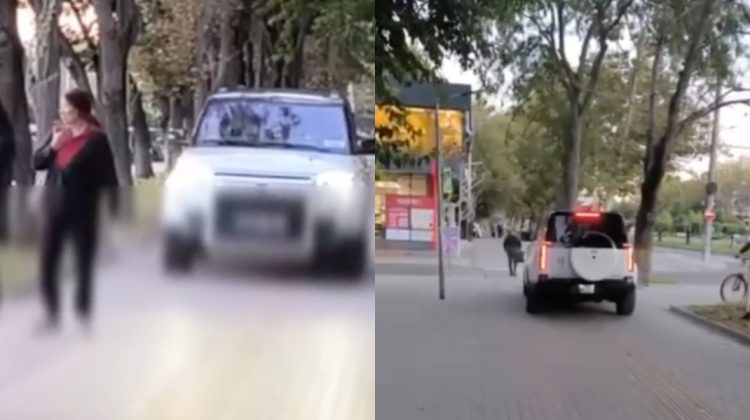 VIDEO Trotuarul, confundat cu șoseaua de către un șofer. A fost sancționat