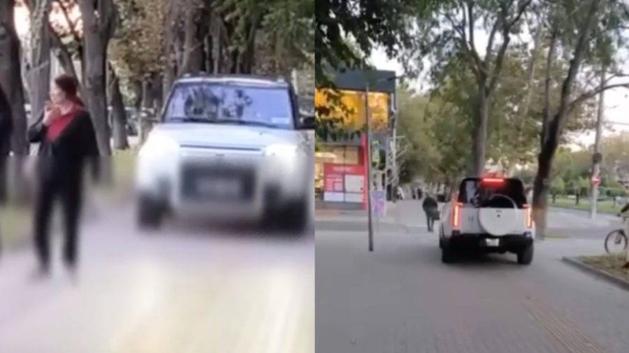 VIDEO Trotuarul, confundat cu șoseaua de către un șofer. A fost sancționat