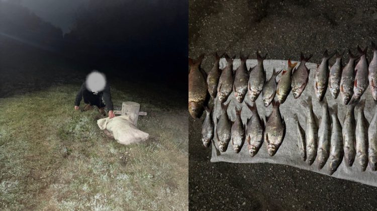 FOTO Pescuit ilegal pe Prut cu plase din monofilament. Un bărbat, prins în flagrant