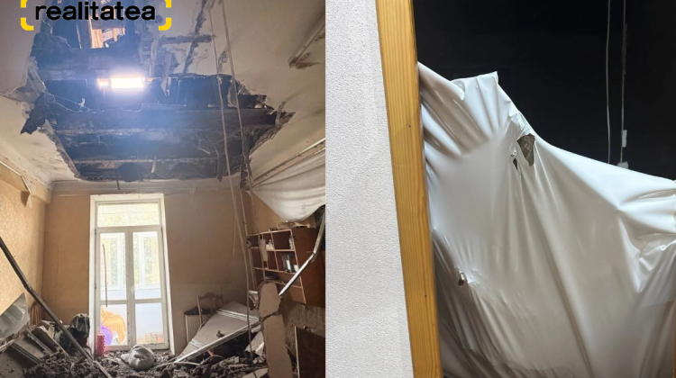 VIDEO dezolant din centrul Capitalei. Tavanul  s-a prăbușit peste canapea, într-un apartament