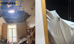 VIDEO dezolant din centrul Capitalei. Tavanul  s-a prăbușit peste canapea, într-un apartament